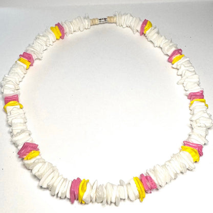 18 inch Puka Shell Necklace white pink yellow