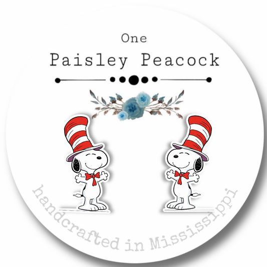 Stud earrings- Snoopy Dr. Seuss costume Cat in the Hat