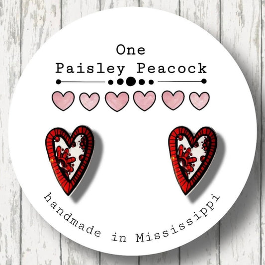 Valentines Day Red Heart modern post earrings