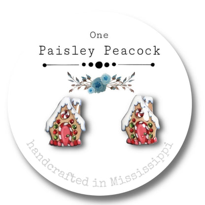 Stud earrings-pink gingerbread house