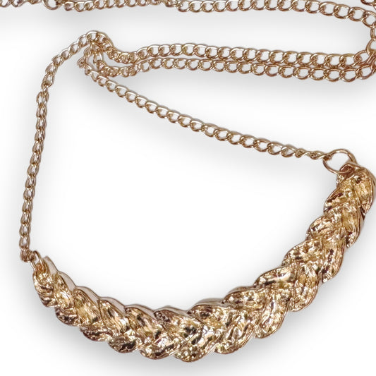Gold Tone braided bar chain necklace