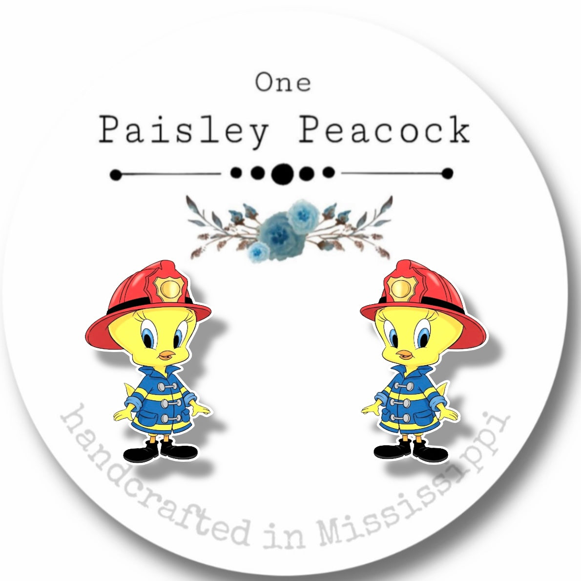 Stud earrings- Tweety Bird costume fireman