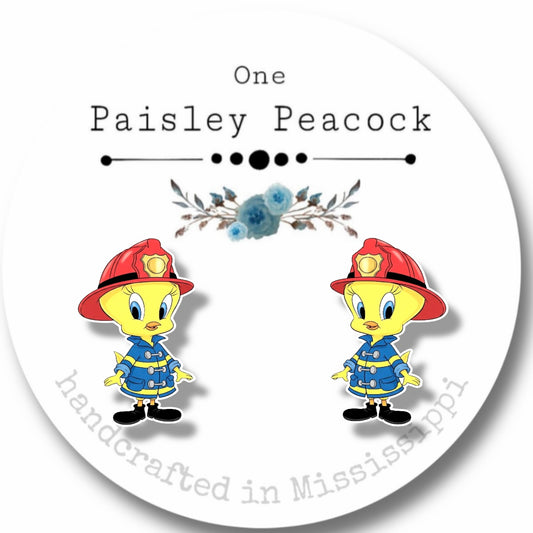 Stud earrings- Tweety Bird costume fireman
