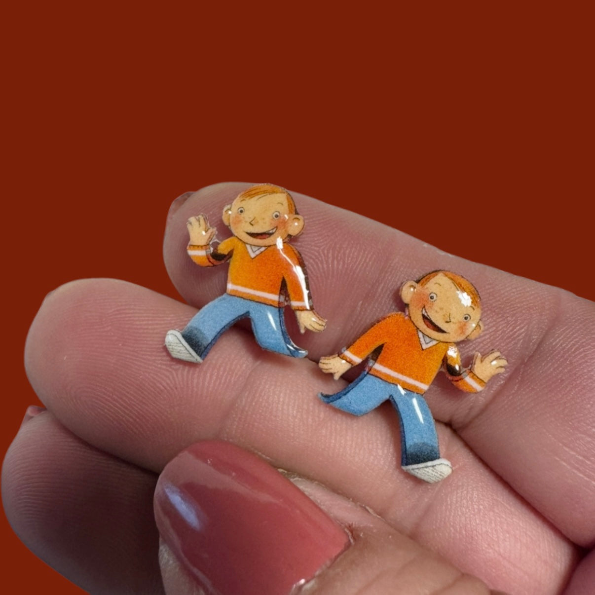 Flat Stanley inspired stud earrings handmade