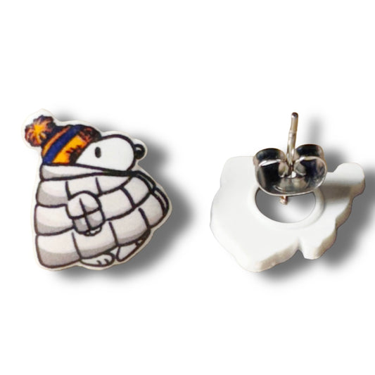 Stud Earrings-Snoopy Gray Puffer