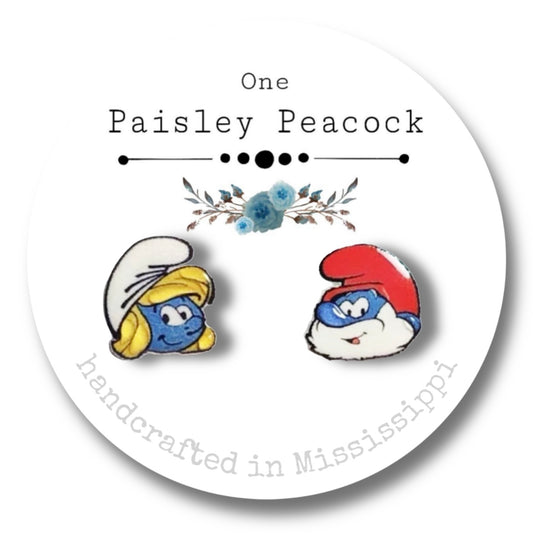 Cartoon stud earrings- papa and smurfette
