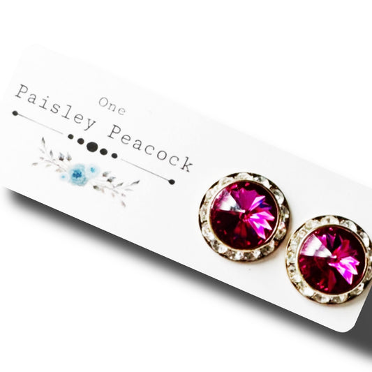 Stud Earrings pink-clear Rhinestones