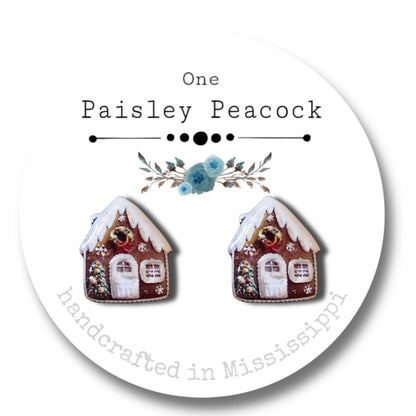 Stud Earrings-gingerbread house brown