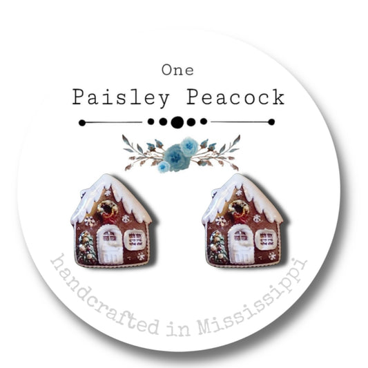 Stud Earrings-gingerbread house brown