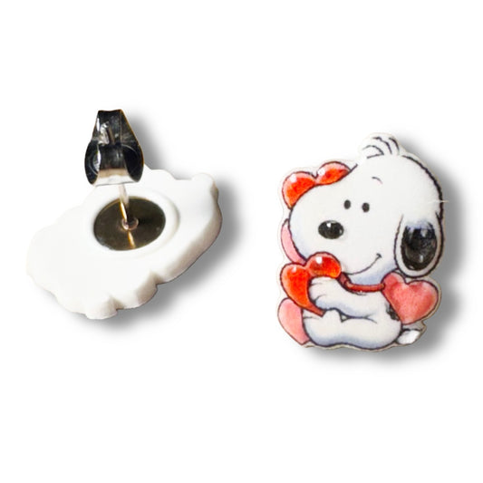 Stud Earrings-Snoopy Valentine hearts