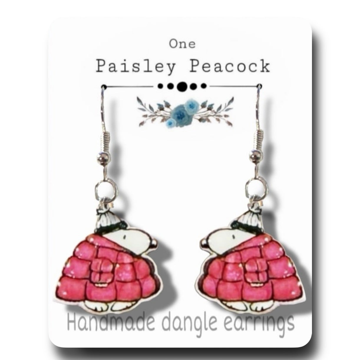 Dangle Earrings-snoopy pink puffer