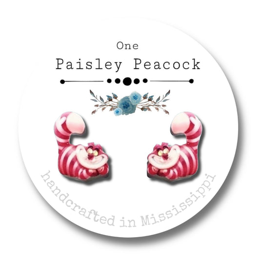Cat Stud Earrings-Cheshire Alice in Wonderland