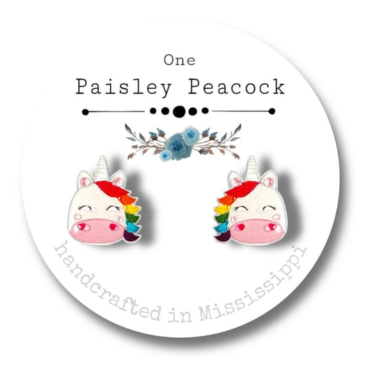 Cartoon stud earrings- chubby unicorn