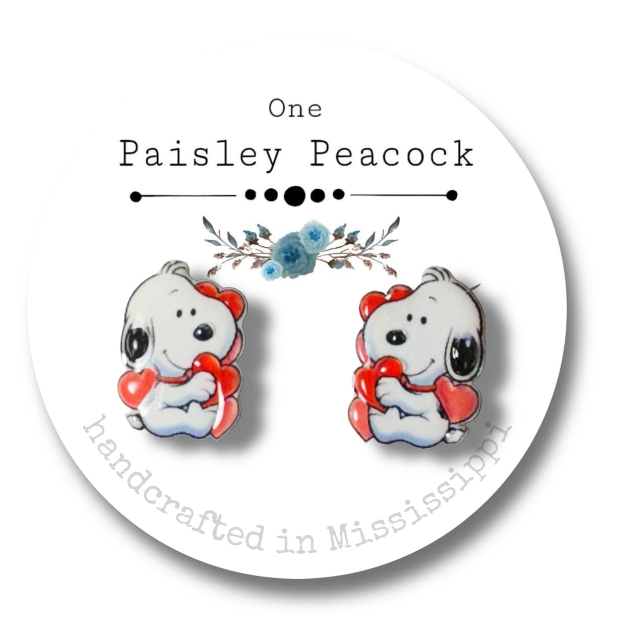 Stud Earrings-Snoopy Valentine hearts