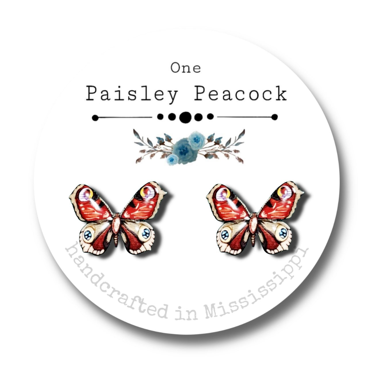 Butterfly Stud Earrings-red brown