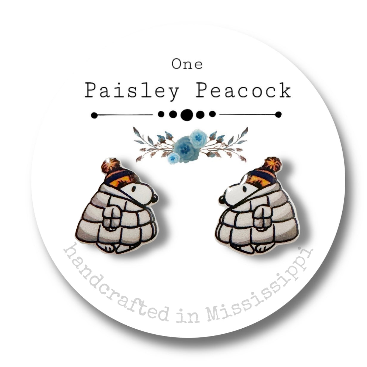 Stud Earrings-Snoopy Gray Puffer