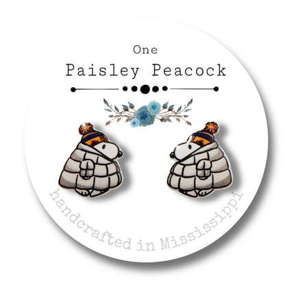 Stud Earrings-Snoopy Gray Puffer