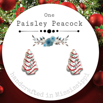 Stud Earrings-little Debbie Christmas tree cakes