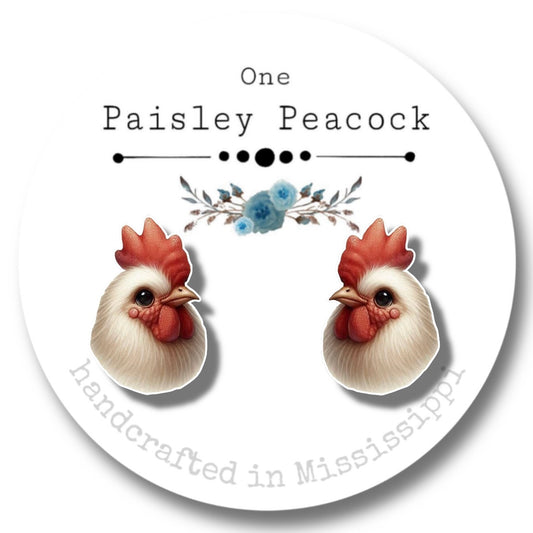 Stud Earrings- rooster hen chicken