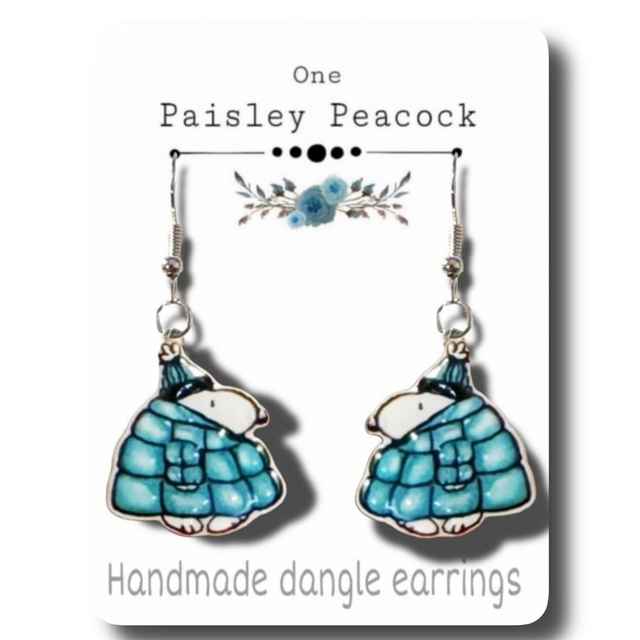Dangle Earrings-snoopy blue puffer