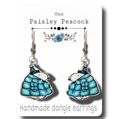 Dangle Earrings-snoopy blue puffer