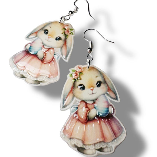 Dangle Earrings-bunny rabbit dress