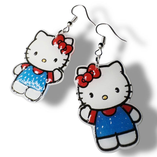 Dangle Earrings-hello kitty blue shirt