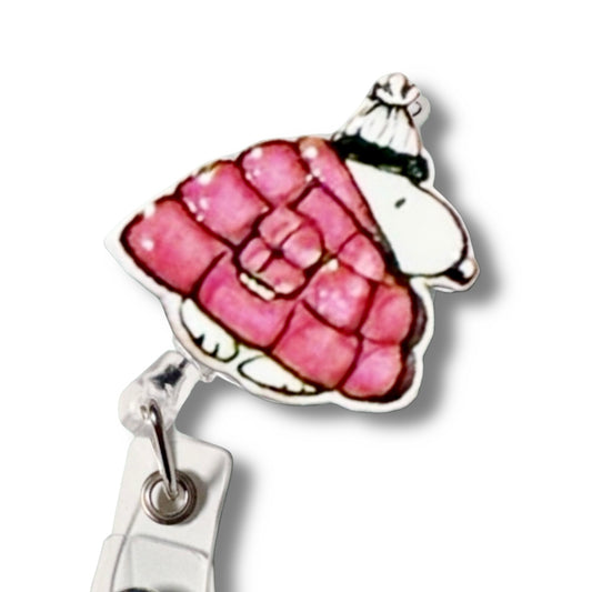 Snoopy Pink Puffer Badge Reel