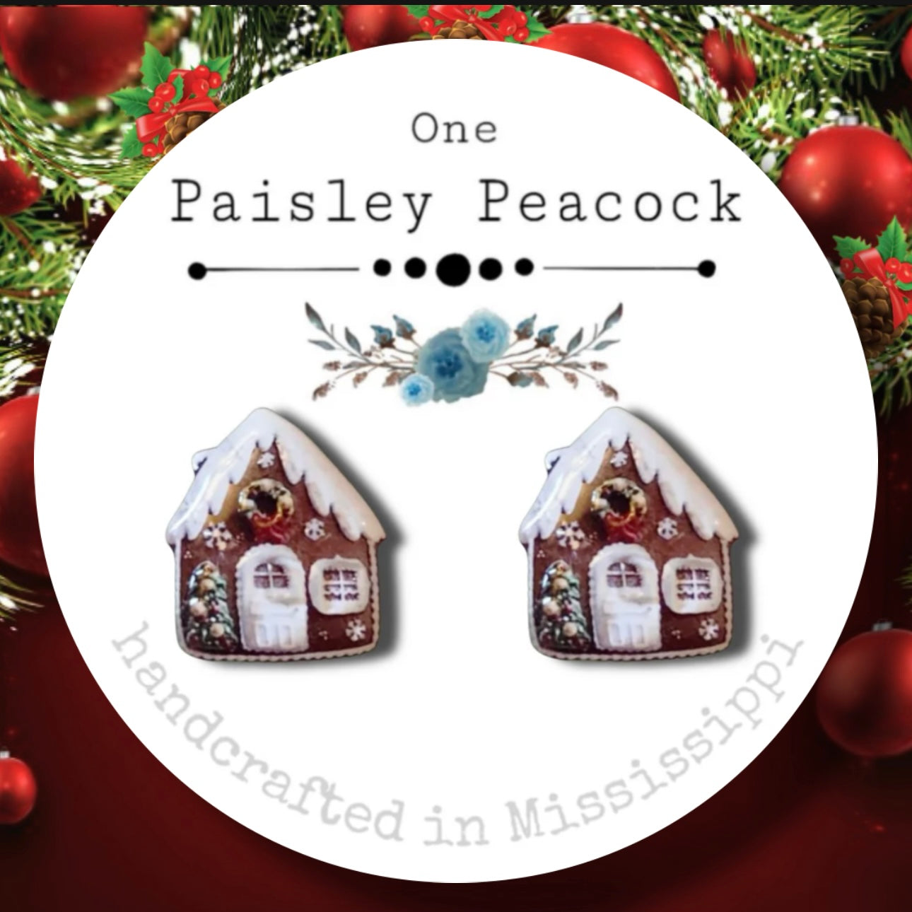 Stud Earrings-gingerbread house brown