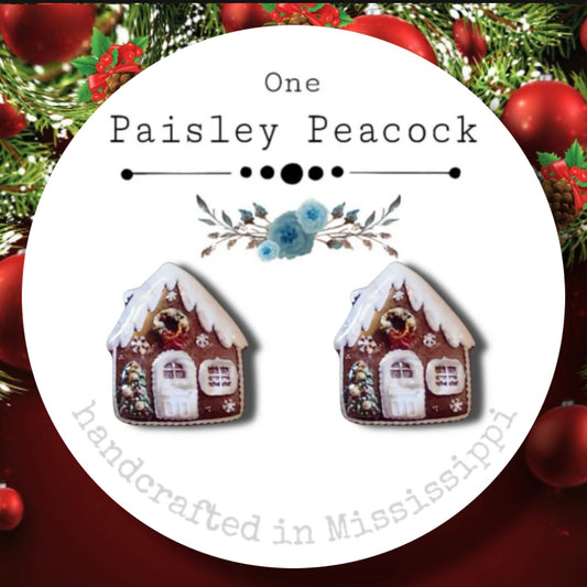 Stud Earrings-gingerbread house brown