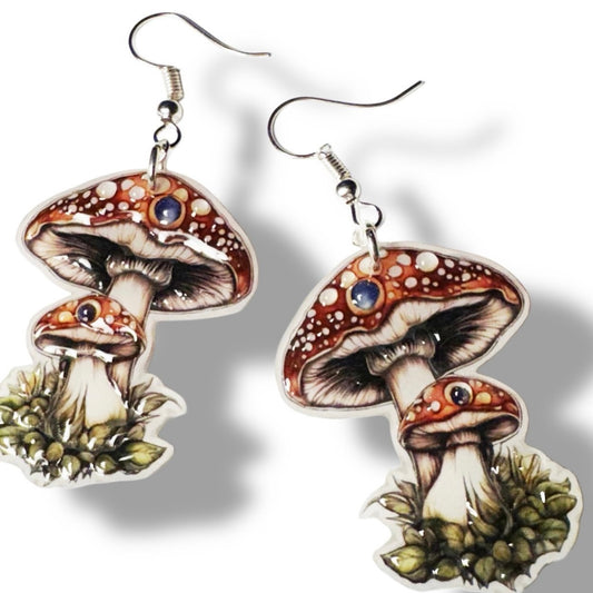 Dangle Earrings-forest mushrooms