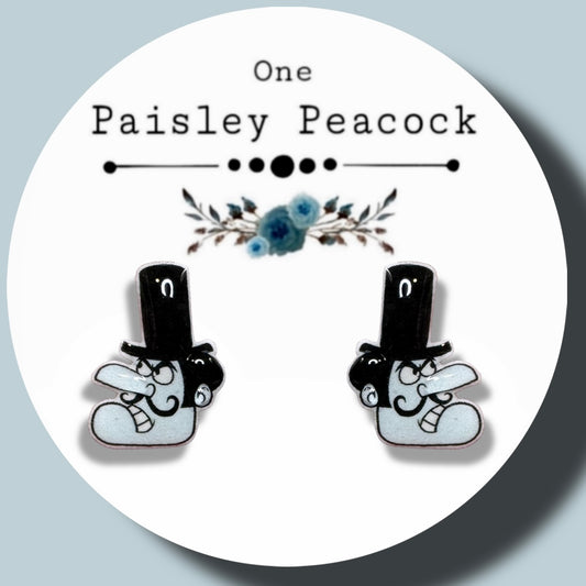 Snidley whiplash inspired stud earrings handmade Dudley Do Right