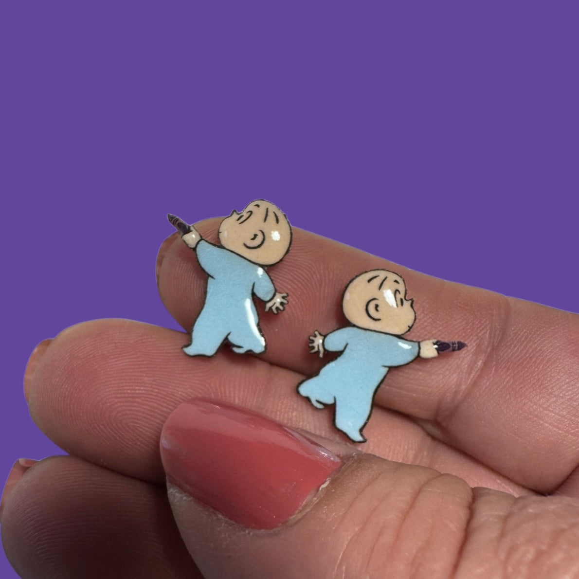 Harold and the purple crayon inspired handmade stud earrings